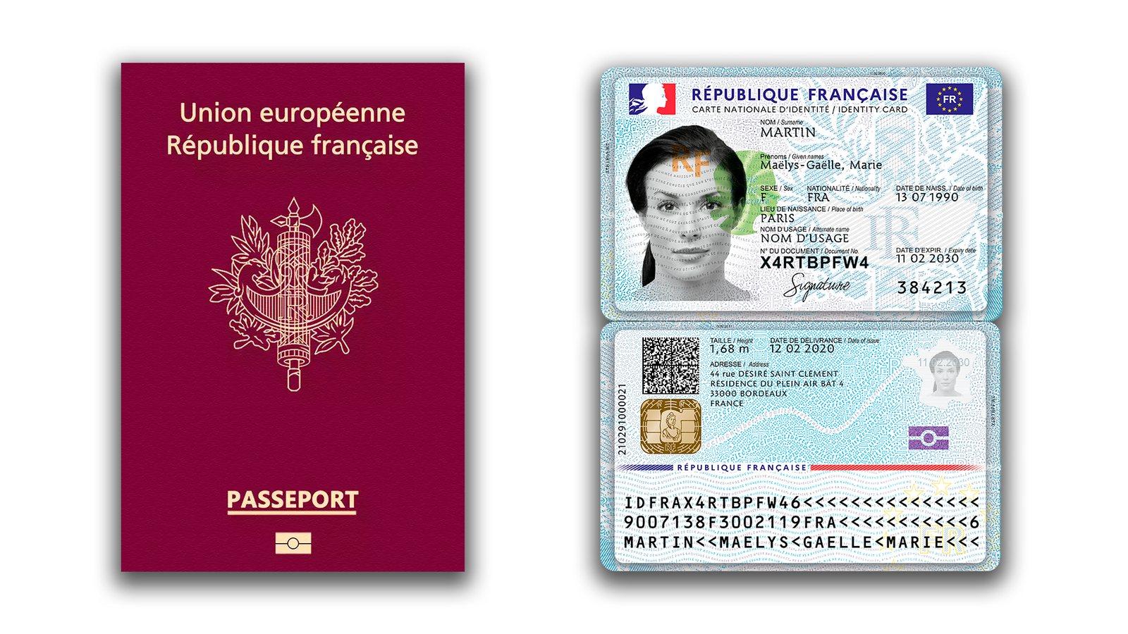 Un passeport et une carte nationale d identite francais